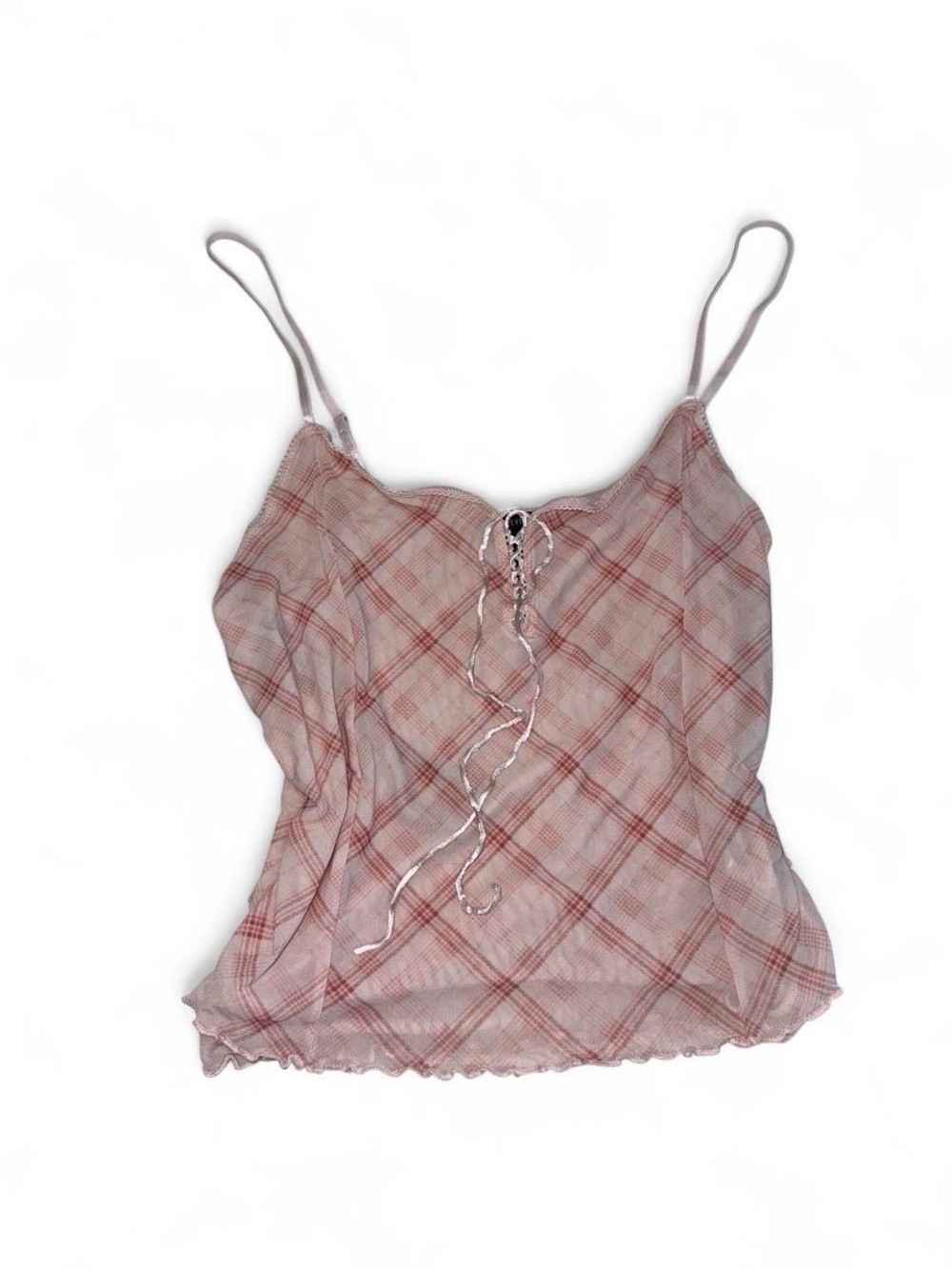 Forever 21 Pink Plaid Mesh Camisole Top